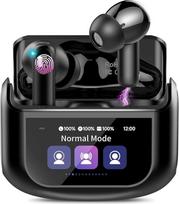 Jutiklinio ekrano "Bluetooth" ausinės į ausis, belaidės "Bluetooth 5.4" ausinės su ANC+ENC triukšmo slopinimo mikrofonu, 48 valandų veikimo laikas, gilaus boso ausinės su 5 ekvalaizerio režimais/IPX7 vandeniui atsparios ausinės, tamsiai juodos spalvos