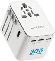 Kelioninis adapteris visame pasaulyje, universalus kelioninis kištukas su 3 USB-C (30 W), 2 USB-A ir 1 kintamosios srovės kištukiniu lizdu, tarptautinis kištukinis lizdas, universalus kintamosios srovės adapteris ES, JK, JAV, AU (baltas)