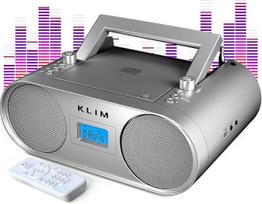 KLIM Boombox B4 radijo imtuvas su CD grotuvu - AM/FM radijas, MP3, "Bluetooth", AUX, USB - nešiojamasis CD grotuvas su belaidžiu režimu ir įkraunamu akumuliatoriumi - su nuotolinio valdymo pulteliu, automatiniu užmigimu, skaitmeniniu ekvalaizeriu - sidabr