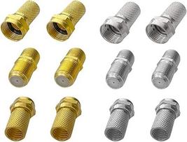 Koaksialinių F jungčių rinkinys - 8x RG6 kištukai + 4x prailginimo adapteriai (12 vnt.), skirti palydovinei televizijai / anteniniam kabeliui