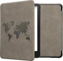 kwmobile "Amazon Kindle Paperwhite (2024)/Colorsoft" apsauginis dėklas - elektroninės skaityklės dėklas iš dirbtinės odos su automatinio užmigimo funkcija - kelionės kontūras su pilka spalva