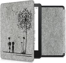 kwmobile dėklas, suderinamas su "Amazon Kindle Paperwhite 11th Generation 2021" - Veltinio audinio apsauginis elektroninės skaityklės dėklas - Dandelion Love Black Light Grey