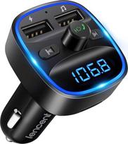 LENCENT "Bluetooth" FM siųstuvas automobiliui, muzikos adapteris automobiliniam radijui, automobilinė "Bluetooth" cigarečių žiebtuvėlio laisvų rankų sistema, 2 USB prievadai, palaiko SD kortelių USB atmintines
