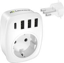 LENCENT kelioninis adapteris, maitinimo adapteris Vokietija, ES-IT, L tipo, kelioninis kištuko adapteris Italijai, Čilei, Urugvajui, Sirijai, sieniniams elektros lizdams su 3 USB/1 C tipo / AC lizdo adapteriu