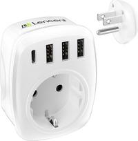 LENCENT kelioninis adapteris maitinimo adapteris Amerika Vokietija kištukas, iš ES į JAV, B tipo kelioninis kištuko adapteris JAV, Kanadai, Meksikai, Tailandui, sieniniams lizdams su 3 USB/1 C tipo / AC lizdo adapteriu