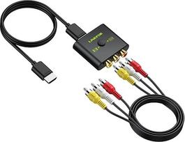 LiNKFOR RCA į HDMI keitiklis, 4:3/16:9 AV į HDMI adapteris, 1080P kompozitinis CVBS AV į vaizdo garso keitiklį adapteris, skirtas Wii/PS1/PS2/N64/Xbox/DVD/VCR, palaiko PAL/NTSC