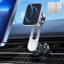 Magnetinis automobilinis telefono laikiklis su N52 magnetais, 360 laipsnių kampu pasukamas automobilinis laikiklis oro ventiliacijos angai, patobulintas kablio spaustukas ir valdymas viena ranka - tinka visiems 4-7 colių telefonams [sidabrinis]