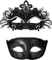 Maskarado kaukė vyrams moterims, poromsBlizgus blizgiųjų kristalų metalo filigranų venecijietiškų kaukių rinkinys kamuolio vakarėliui, Helovinui, Mardi Gras, Naujųjų metų vakarėliui, akių kaukės kostiumui