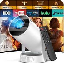 Mini projektorius 4K 1080p Full HD, nešiojamasis mini projektorius su "Android 12.0", "WiFi 6", "Bluetooth", 5.4, automatinis lizdinės plokštumos koregavimas, integruotas 5 W garsiakalbis ir 270° pasukimas, skirtas lauko namų kinui