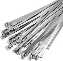 Nerūdijančio plieno kabelių raiščiai, 24 vnt., 4,6 x 800 mm, savaime užsifiksuojanti apsauginė juosta nuo karščio, metaliniai kabelių raiščiai, nerūdijančio plieno raiščiai, skirti surištiems kabeliams, krovinių paketams, tvoroms, jūrų transportui