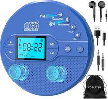Nešiojamasis "Bluetooth" CD grotuvas, "Greadio Discman" CD grotuvas su 2000 mAh įkraunama baterija, suderinamas FM siųstuvas, USB, AUX išvestis, CD grotuvas su ausinėmis ir apsaugotas nuo pasimetimo / smūgių (mėlynas)