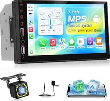 NHOPEEW Dvigubas DIN automobilinis radijas, palaikantis belaidį "Carplay" ir "Android Car" - 7 colių jutiklinio ekrano radijas, palaikantis "Mirror Link" vairo valdymą FM EQ USB prievadai + atbulinės eigos kamera