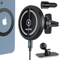 OHLPRO MagSafe automobilinio įkroviklio laikiklis, 15 W QC 3.0 greitasis įkrovimas iPhone 17 Pro Max, Pro, Plus, 16, 15, 14, 13, 12 serijos telefonams, lipnus telefono laikiklis prietaisų skydeliui ir ventiliacijos angai