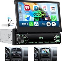 OiLiehu DAB+ automobilinis radijas 1 DIN Carplay Android Automobilinis 7 colių IPS rankiniu būdu ištraukiamas ekranas Automobilinis radijas MP5 multimedijos grotuvas su veidrodžio nuoroda "Bluetooth" FM/DAB radijas SWC AUX EQ USB Type-C+ atbulinės eigos k