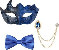 Oidea Maskerade Maske Set für Herren: Halbgesichtsmaske venezianische Maske mit Fliege Brosche Kostüm Karneval Party Abschlussball Ballmasken