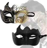 Pakuotė iš 2 maskarado balių kaukės Moterų blizgučiai, Venecijos kaukės, maskarado veido kaukė, prabangios kaukės, juoda ir auksinė, derliaus aukso, Fancy Dress kaukės veidas Famen, Fantomas iš operos pusė kaukė