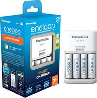 Panasonic eneloop Smart Ladegerät für 1-4 AA/AAA NI-MH-Akkus, mit 4 LED-Anzeigen und 7 Sicherheitsfunktionen, inkl. 4 eneloop AA/Mignon akumuliatoriai, mažesnė nei 2000 mAh talpa, mėlyna, BQ-CC17