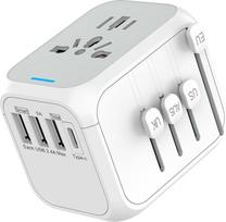 Pasaulinis kelionių adapteris, kištukinis adapteris, tarptautinis su šviesos indikatoriumi, palaiko 3 USB ir 1 C tipo kelioninį kištuką, kelionių ir jungčių adapteris ES JK AUS Azija, baltos spalvos