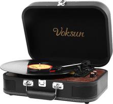 Patefonas su garsiakalbiais ir "Bluetooth 5.4" | Įrašų grotuvas 33/45/78 rpm | USB skaitmeninimas, RCA/AUX, dėklas (retro dizainas) (juodas)