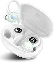 PEFUPEW "Bluetooth" sporto ausinės, belaidės "Bluetooth 5.3" su 4 mikrofonais, ausinės į ausis ENC triukšmo slopinimas, HiFi stereofoninės ausinės, LED ekranas, 48 valandų trukmės, atsparios vandeniui IP7 (baltos spalvos)