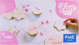PME FF60 "Fun Fonts-Cupcake and Cookie" antspaudų rinkinys tortų dizainui, 66 dalys, 3 kolekcija, plastikinis