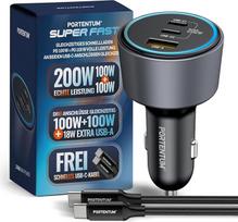 PORTENTUM Cigarečių žiebtuvėlio USB C 200W + 100W USB-C kabelis - trigubas automobilinis įkroviklis - dvigubas USBC PD 100W + USBA QC 18W - 12V USB adapteris automobiliui, skirtas "iPhone iPad MacBook Android" planšetiniam kompiuteriui išmaniajam telefonu