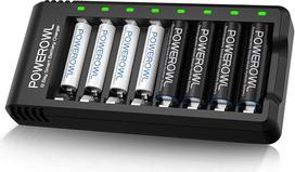 POWEROWL baterijų įkroviklis AA AAA baterijoms, įskaitant 4 x AA 2800 mAh + 4 x AAA 1000 mAh baterijas, 8 vnt. su įkrovikliu