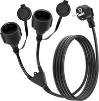 Prailginimo kabelis 2 m Dvigubas kištukas lizdui Apsauginis kontaktas 3 x 1,5 mm², 250 V/16 A Prailginimo kabelis Lauko dvipusis kintamosios srovės kabelis (IP44)
