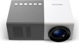 PRIXTON kino mini projektorius, nešiojamasis projektorius, šviesos diodai, QVGA, 900 liumenų, HDMI/USB/SD/Aux in/AV įvestis, su garsiakalbiu ir nuotolinio valdymo pultu, baltai pilkas