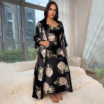 Danny Lin Plus Size Women's Long Silk Imitation Pajama Set - Sexy, Fashionable, Loose & Printed 4XL