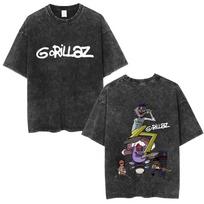 Washed Vintage Rock Band Gorillaz Graphic T-shirt Men Women CasualOversized Short Sleeve T Shirts Men's Retro Gothic Streetwear 3XL įvairiaspalvis