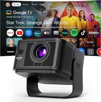 Projektorius [Google TV 50000+ programų ir 4K 8K palaikymas, 1080p gimtoji raiška ir automatinis ekrano koregavimas] 700 ANSI HDR10+, AI balso asistentas, du 10 W 3D garsiakalbiai, nešiojamasis projektorius, juodas