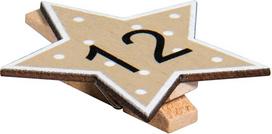Rayher Mediniai advento kalendoriaus skaičiai, mediniai smeigtukai su žvaigždute, 2,9 x 3,6 cm, skaičiai advento kalendoriui 1-24, su virvele, 46659999, spalvingi