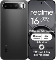 realme 16 5G išmanusis telefonas 6+256GB, Air Black, 6,57 Zoll Bildschirm, AMOLED ekranas 120Hz, 45W Ultra Schnellladung, 6550mAh akumuliatorius, 50MP AI kamera, MediaTek Dimensity 6400 Turbo mikroschemų rinkinys, IP69