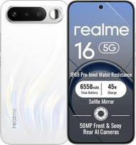 realme 16 5G išmanusis telefonas 6+256GB, Air White, 6,57 Zoll Bildschirm, AMOLED ekranas 120Hz, 45W Ultra Schnellladung, 6550mAh akumuliatorius, 50MP AI kamera, MediaTek Dimensity 6400 Turbo lustų rinkinys, IP69