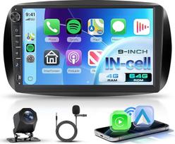 Rimoody 4G+64G Android Autoradio für Smart Fortwo 453 2014-2020, 9" Bildschirm IN-Cell Wireless Carplay Android Auto Navi GPS Mirror Link Bluetooth FM/RDS/EQ WiFi Lenkradsteuerung Rückfahrkamera