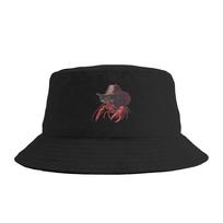 Lobster Cowboy Trendy Yee Claw Funny Lobster Western Beach Bucket Hat  Street Style FisherUnisex Caps Soft Fold Vacation Sun Hats One Size