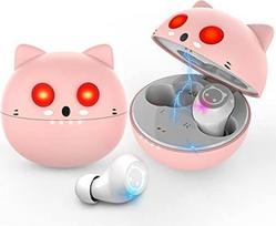 Rožinės "Bluetooth" ausinės "In-Ear" belaidės ausinės su mielu katės įkrovimo dėklu ir mikrofonu, 36 valandų trukmės "HiFi Stereo Playtime" IPX5 vandeniui atsparus sportas "iPhone Android