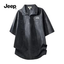JEEP Men's Stand-Up Collar Half-Zip Short Sleeve Polo Shirt M