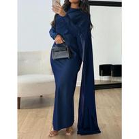 Women Navy Blue Cape Sleeve Mermaid Maxi Dress S mėlyna
