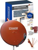SCHWAIGER palydovinės antenos komplektas - raudonos spalvos 88 cm skersmens aliuminio antenos su poslinkiu - įskaitant keturšalį LNB 4 kryptimis - skaitmeninės HD ir 4K priėmimo funkcija - integruotas kabelio vadovas ir apsauga nuo oro sąlygų