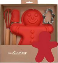 ScrapCooking 1137 Kalėdinis kepimo rinkinys vaikams - imbierinis žmogeliukas - dovanų rinkinys su 4 įrankiais: Šluotele, šaukštu, formelėmis ir pjaustytuvu - medinis silikonas ir skardos plokštė - torto sausainiai - 1137