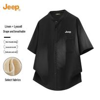 JEEP Men's Tencel Blend Stand-Collar Short Sleeve Shirt L