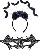 Šikšnosparnio ausys - Šikšnosparnio kaukė, maskarado kaukė, katės Šikšnosparnio kaukė, Helovino galvos apdangalas, šikšnosparnio ausų apdangalas, juodi nėriniai, šikšnosparnio kaukė, maskaradas, nėriniai, akių kaukė, maskaradas, maskaradas,