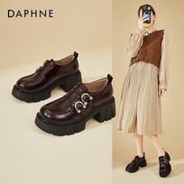DAPHNE Women's British Style Chunky Heel Loafer Pumps 36 vyno raudonos spalvos