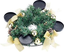 Šiuolaikinis advento vainikas: Advento vainikas su aukso spalvos papuošalais, skersmuo 30 cm (modernus advento vainikas, Kalėdų vainikas, modernus, Kalėdos)