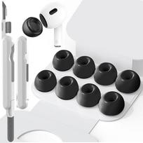 SIXFU 4 dydžių silikoninių antgalių priedai "AirPods Pro" ir "AirPods Pro", 2 priedai, ausų įdėklų antgaliai su valymo rinkiniu ir nešiojama laikymo dėžute, triukšmo mažinimo skylė (XS/S/M/L) - juoda