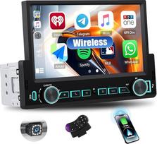 SIXTOP Automobilinis radijas 1 DIN su belaidžiu "CarPlay" ir "Android Car", 7 colių automobilinis radijas su ekranu MirrorLink EQ FM radijas Bluetooth USB/Type-C vairo valdymas + atbulinės eigos kamera