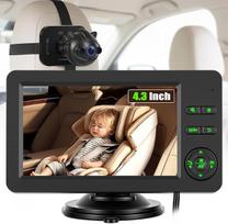 SIXTOP kūdikių monitorius automobilyje su kamera, 4,3 colių HD 720P galinės sėdynės monitorius, "Bluetooth" muzika ir laisvų rankų įranga, platus kampas ir naktinis matymas, lengvas tvirtinimas ant galvos atlošo, kūdikių kamera automobilyje, skirta vaikiš