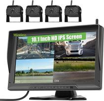 Skaitmeninė belaidė atbulinės eigos kamera, 4 kameros, 10,1 colio IPS HD atbulinės eigos monitorius su padalytu ekranu ir įrašymo funkcija, naktinio matymo funkcija, DVR monitorius ir IP68 vandeniui atsparus priekabos, sunkvežimio ir kemperio monitorius,